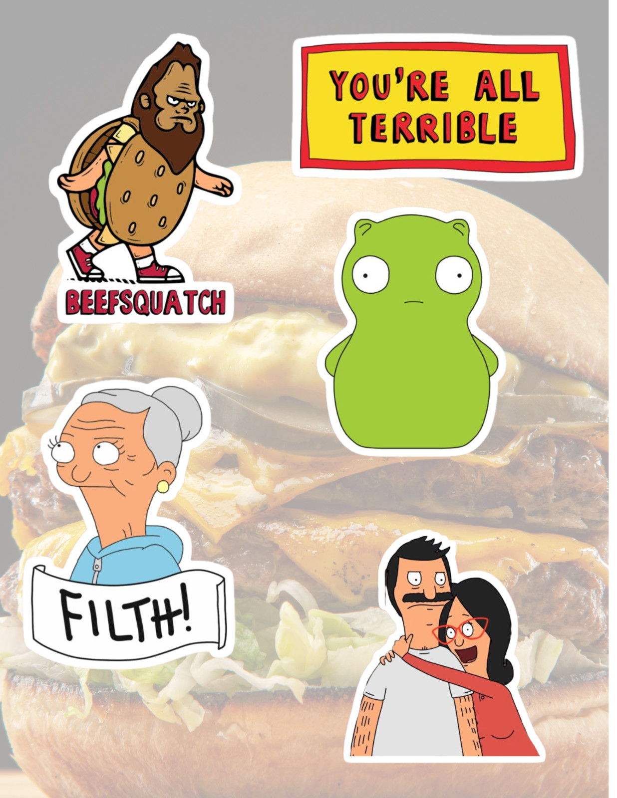 Bobs Burgers Cartoon 5pc Sticker Pack gallery