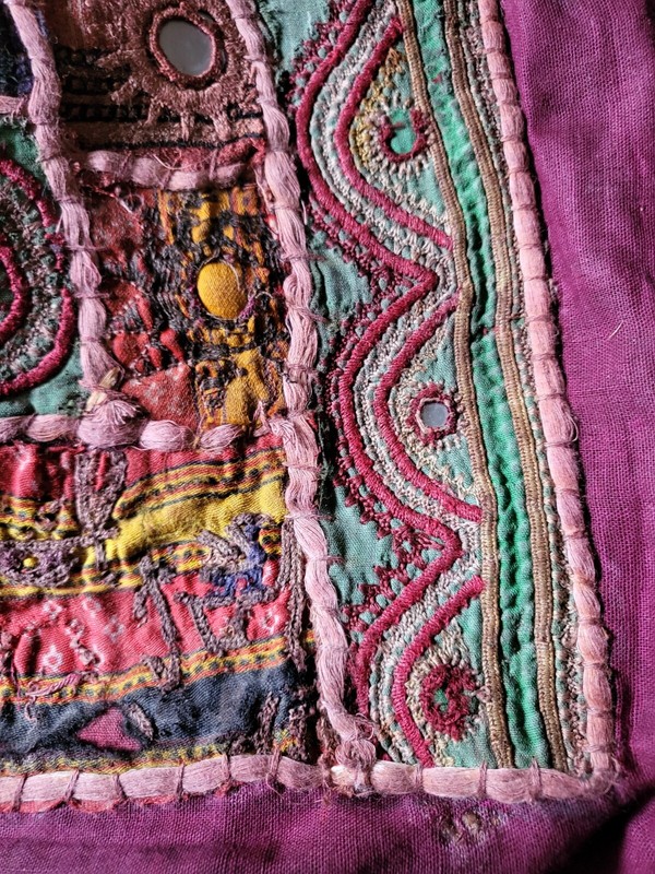 VTG BOHO Patchwork TAPESTRY Gypsy Wall Hanging Rajasthani 72" Burgundy Cotton gallery