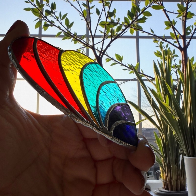 NEW Rainbow Multicolor Heart Stained Glass Suncatcher Decoration Art Handmade gallery