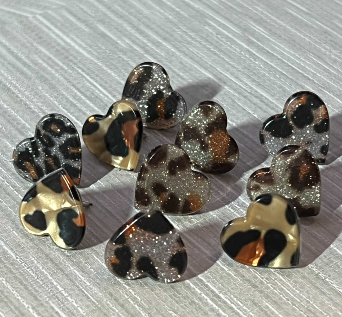 Leopard Print Heart Push Pin Collection, Cute Office Décor, Animal Print Pushpin gallery