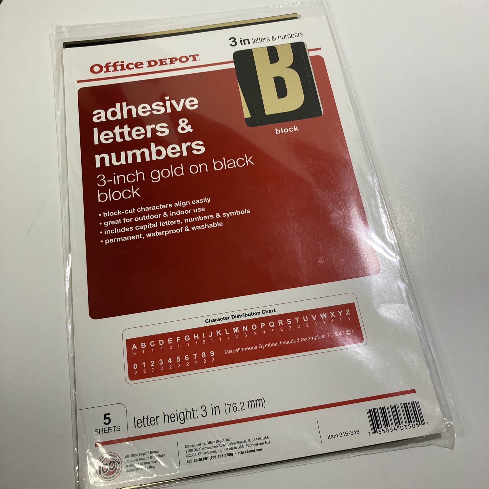 Adhesive Permanent 3" Block Letters & Numbers, Gold gallery