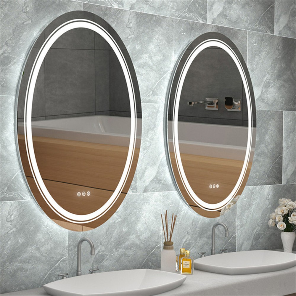 Jumbo Double Light Oval Bathroom Mirror Slim HD Makeup Vanity Mirror Dimmable