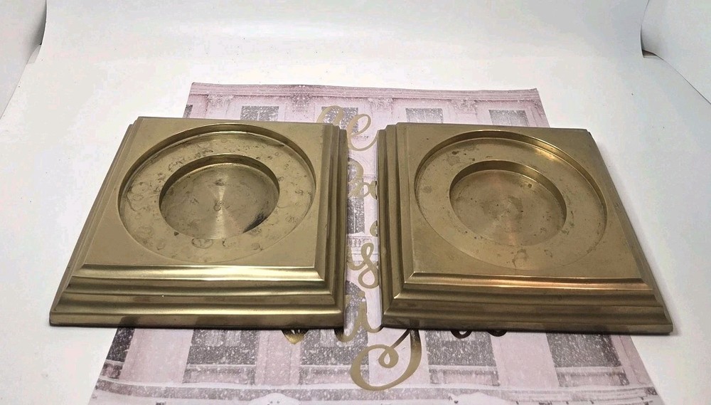 Solid Brass Square Display Riser Bases Stands Tiered Set Of 2 Classic 6.5"