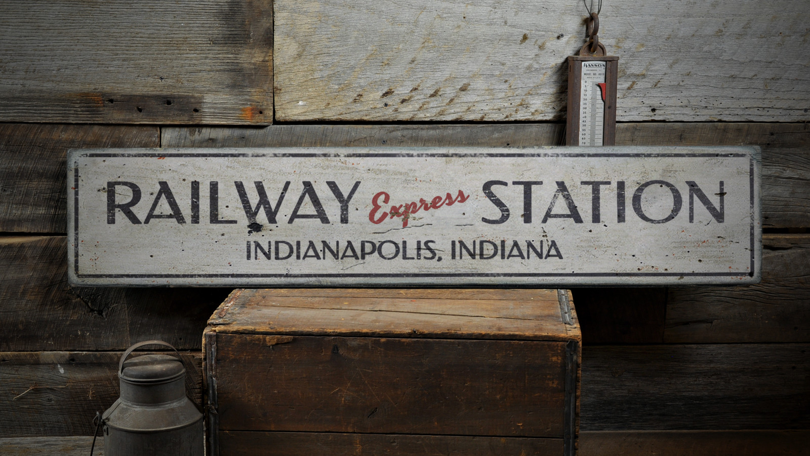 Railway Express Station, Custom Train - Rustic Distressed Wood Sign gallery