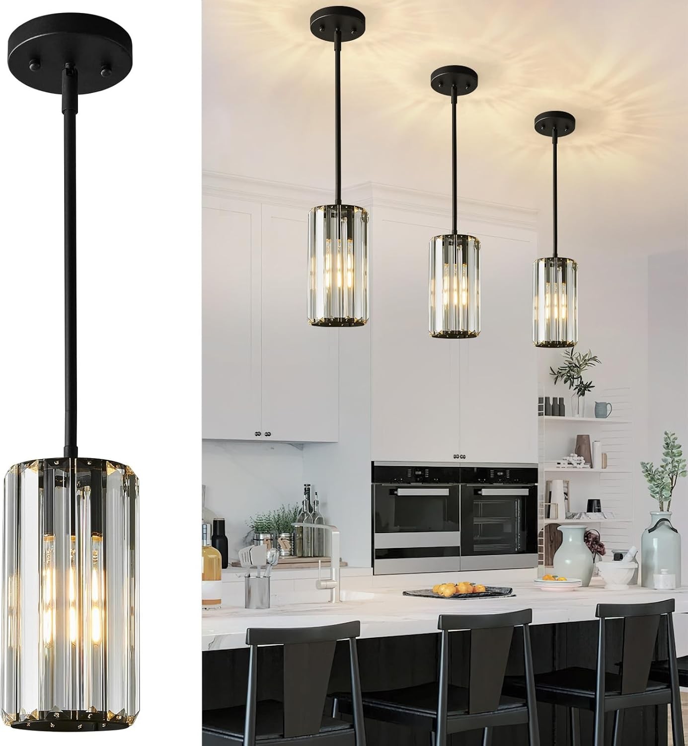 Mini Crystal Chandelier 3 Pack Adjustable Black gallery