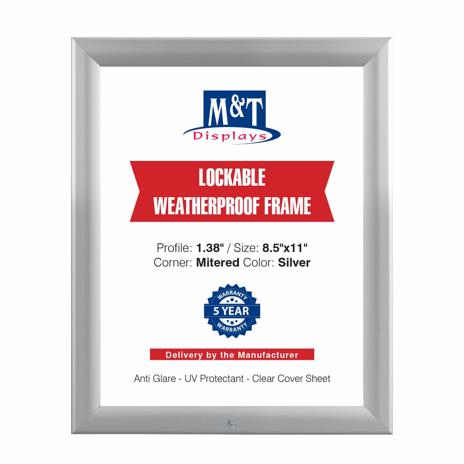 Lockable Weatherproof Front Loading Snap Poster Picture Frame Aluminum Silver gallery