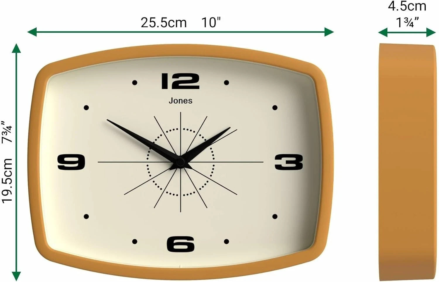 Movie Wall Clock | Rectangular Retro Clock | 10 inch | Mustard Yellow | Cool mid gallery