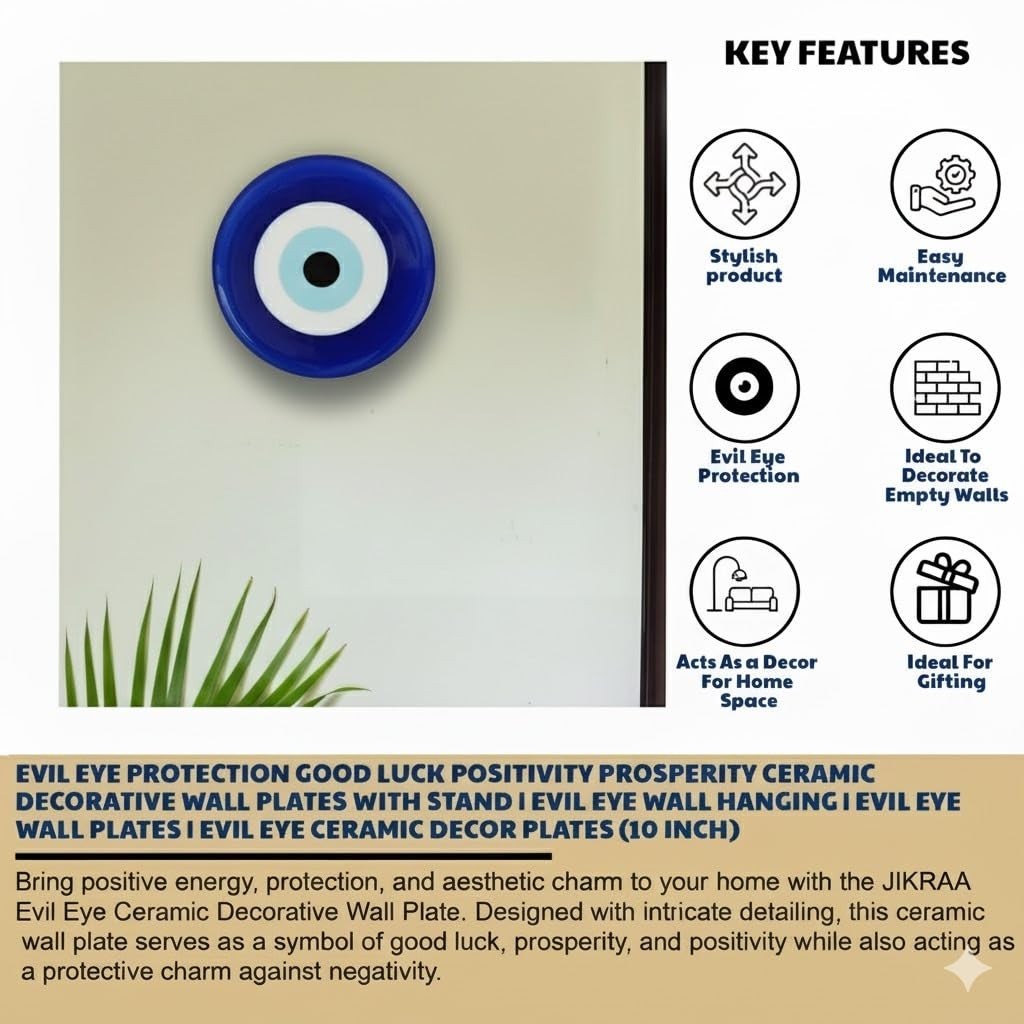 Evil Eye Protection Good Luc Ceramic Decorative Wall Plate Hanging Decor 10 inch gallery