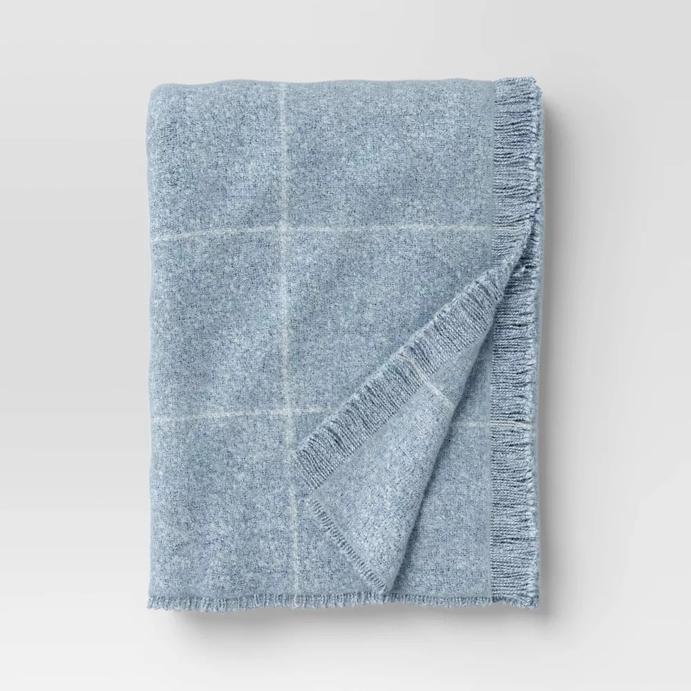 Windowpane Boucle Throw Blanket Blue/Cream - Threshold gallery