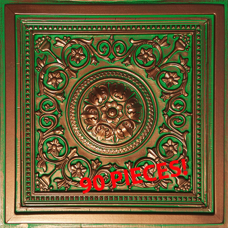 Grid System, 24" x 24", PVC, Ceiling Tiles, MAJESTY Copper Emerald 90 PIECES! gallery