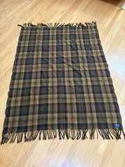 Vtg PENDLETON 100% Wool Throw Blanket Fringe Check 73” x 49”Brown Plaid
