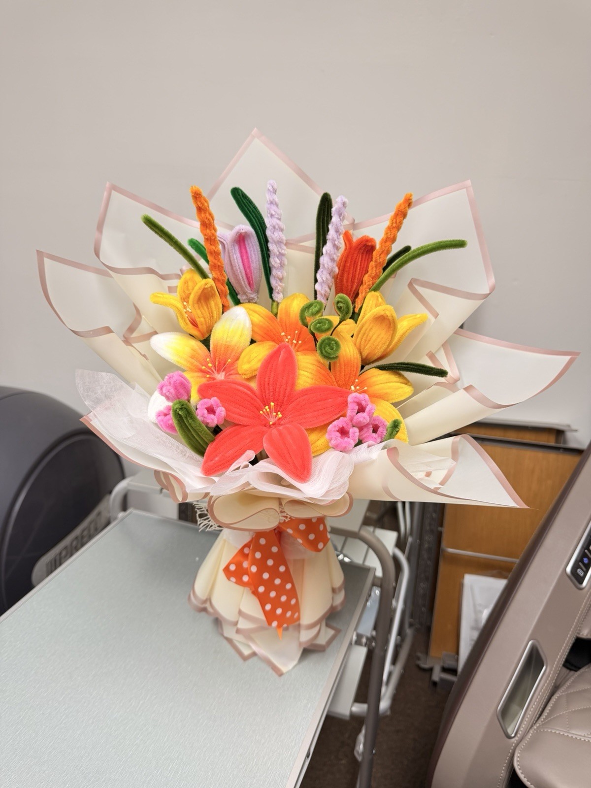 Handmade lily Pipe Cleaner Flower Bundle Bouquet , pink, yellow perfect for gift gallery
