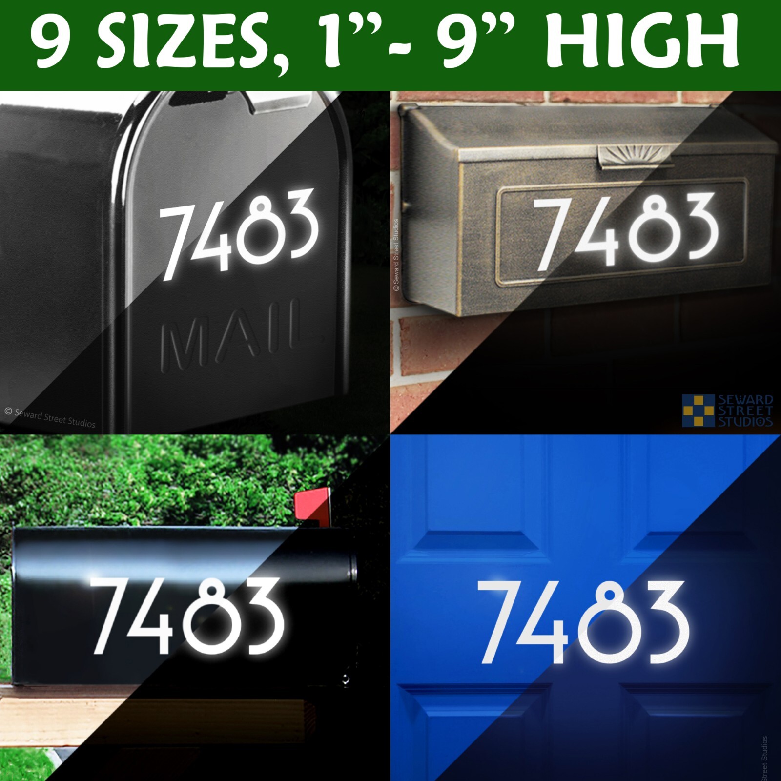 Art Deco Reflective Mailbox Address Decal, Personalized Custom - 1311R-WT-Sizes gallery