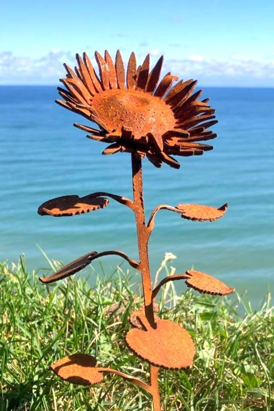 Rustic Metal Sunflower Sculpture – Set of 3, Extra Long, Natural Rust Finish gallery