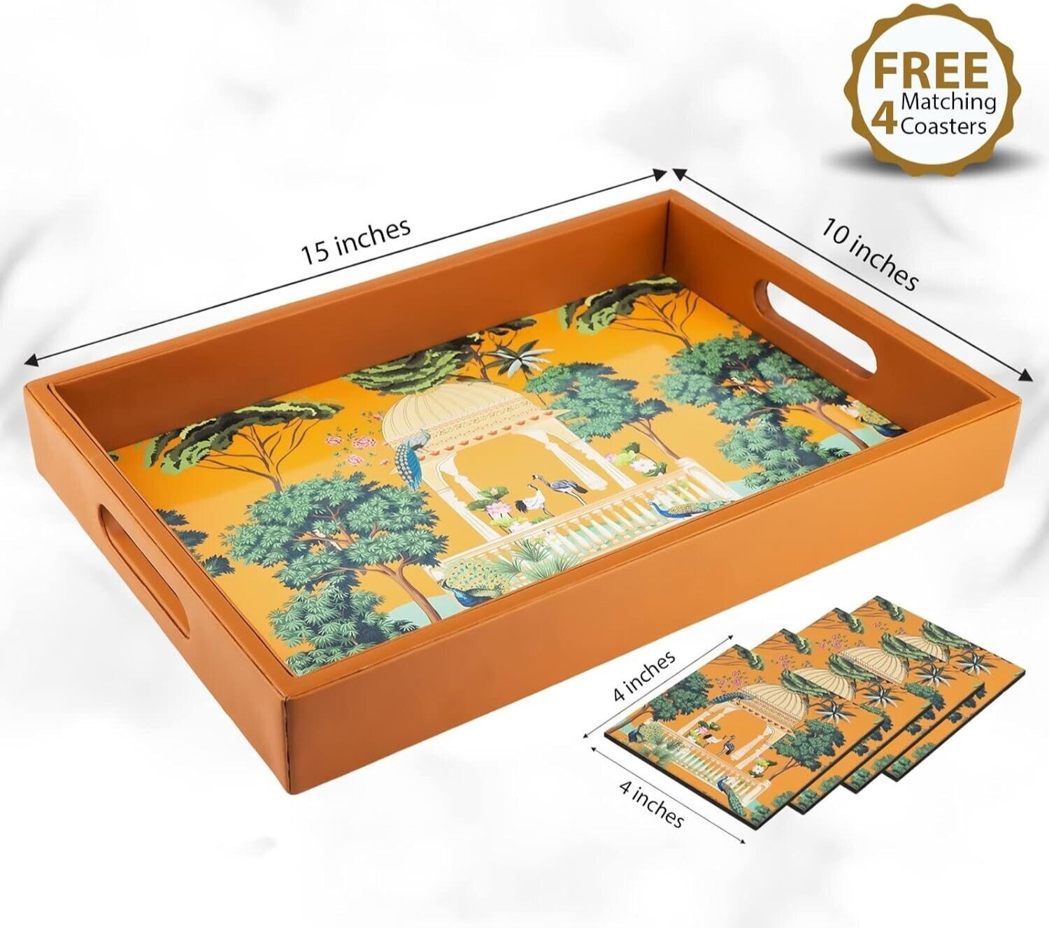 Engineered Wood Serving Tray Kitchen Office Royal Rajasthani Print with Coasters gallery