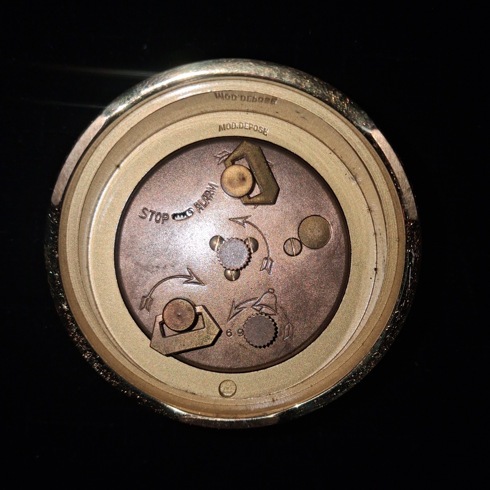Looping Swiss Analog Alarm Clock - Red Round, Mid 20th Century, Non-Numeric gallery