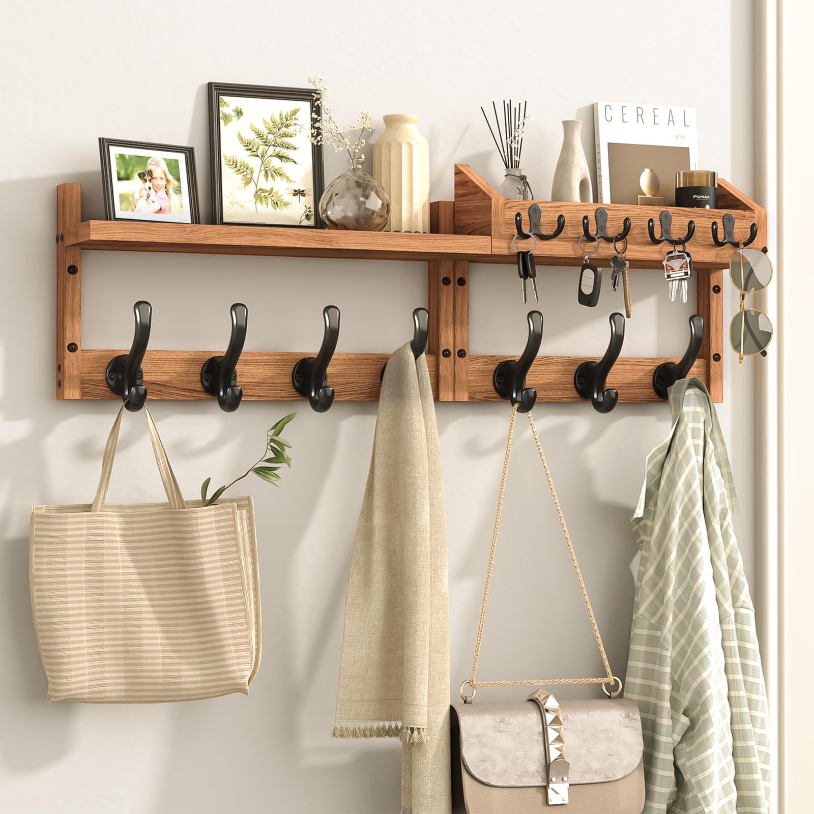 Evermagin 29" Coat Rack Wall Mount with Shelf, 4 in 1 29 inch, Brown gallery