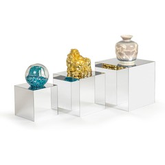 3-Pack Glossy Silver Acrylic Cube Display Nesting Riser Stand, Hollow Bottoms