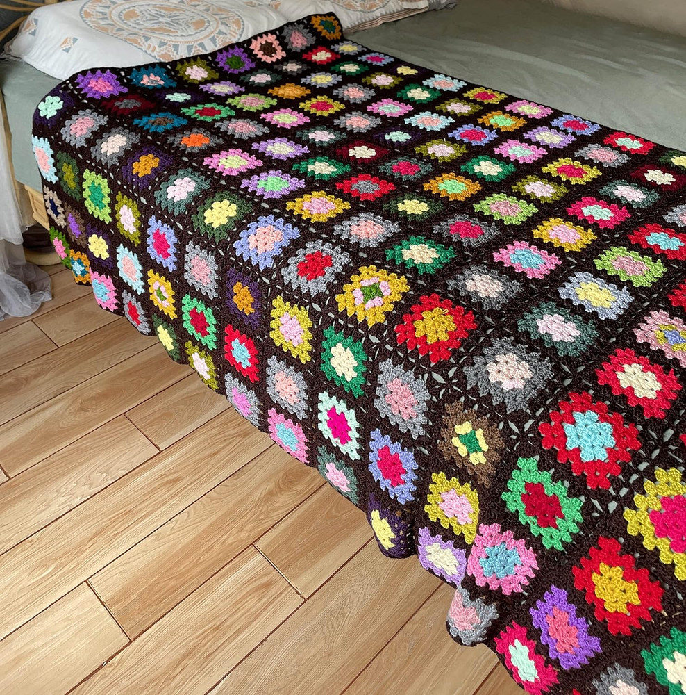 Boho Chic Handmade Multicolor Crochet Throw Blanket for Sofa & Bed