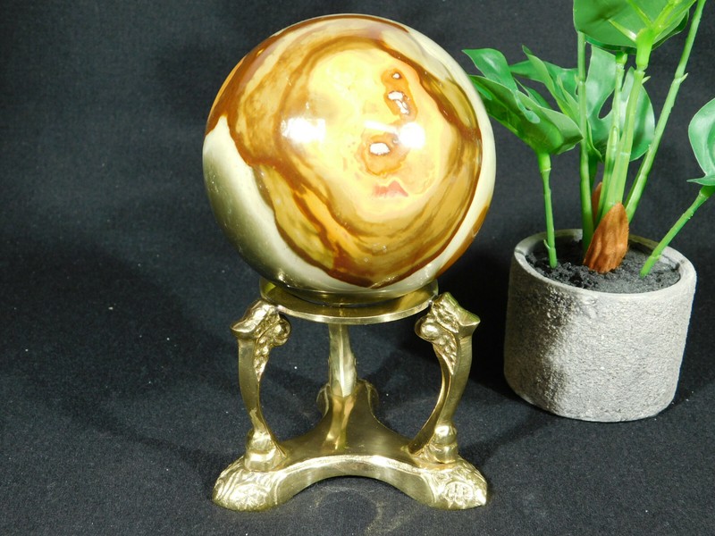 Sphere Display Stand Large Size Scroll Design Polished Brass Color gallery
