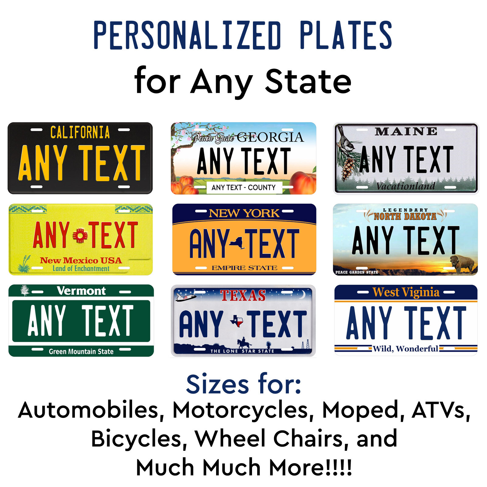 Personalized Custom License Plate Tag for Any State Wall Auto Car Bicycle ATV gallery