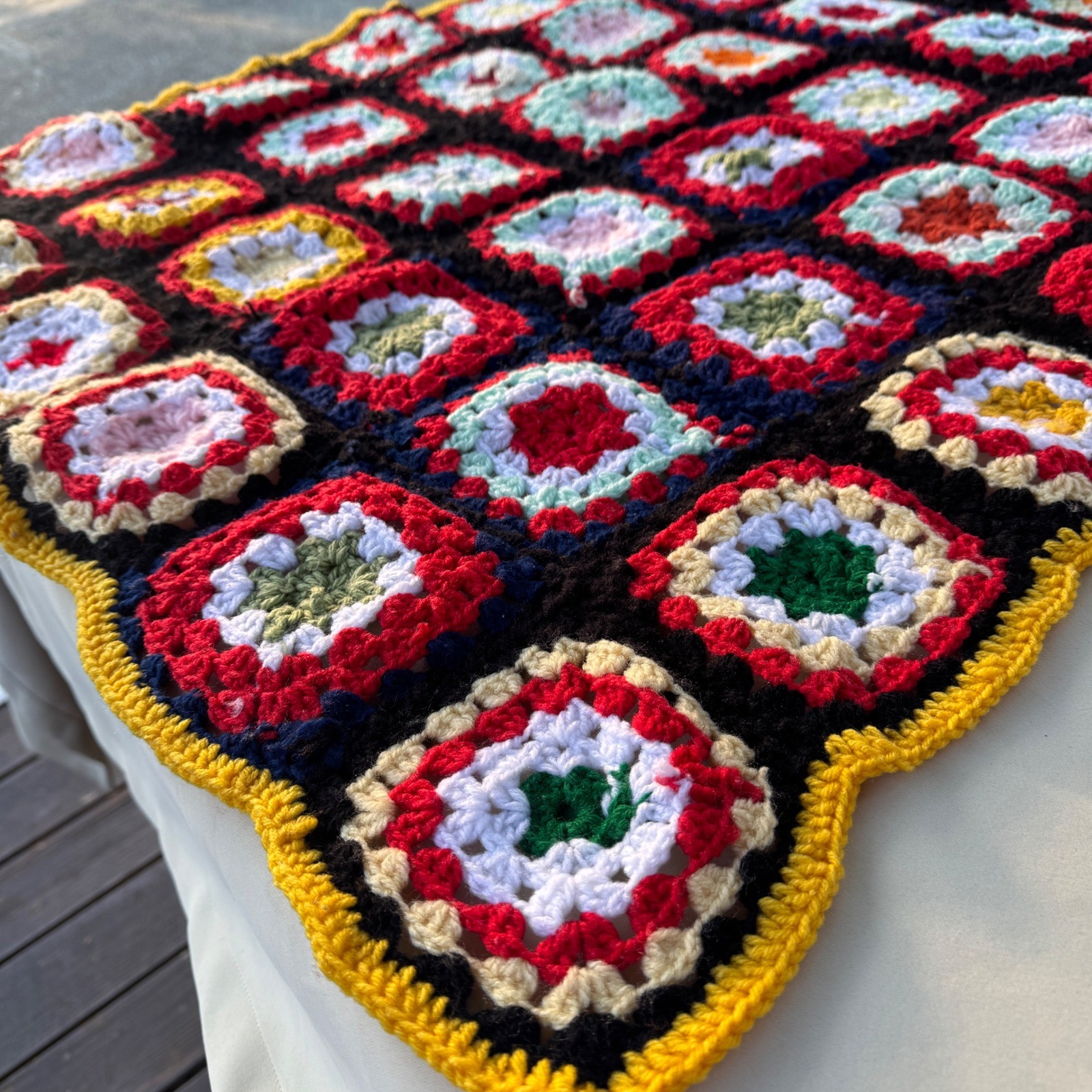 vintage Crochet Blanket 31x36" Multicolor Granny Square Boho Cottagecore Retro gallery