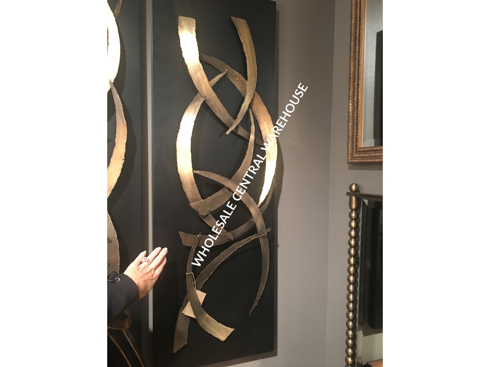 TWO ABSTRACT 47" CUT METAL MODERN ART WALL PANELS BRUSHED GOLD & BLACK 04139 gallery