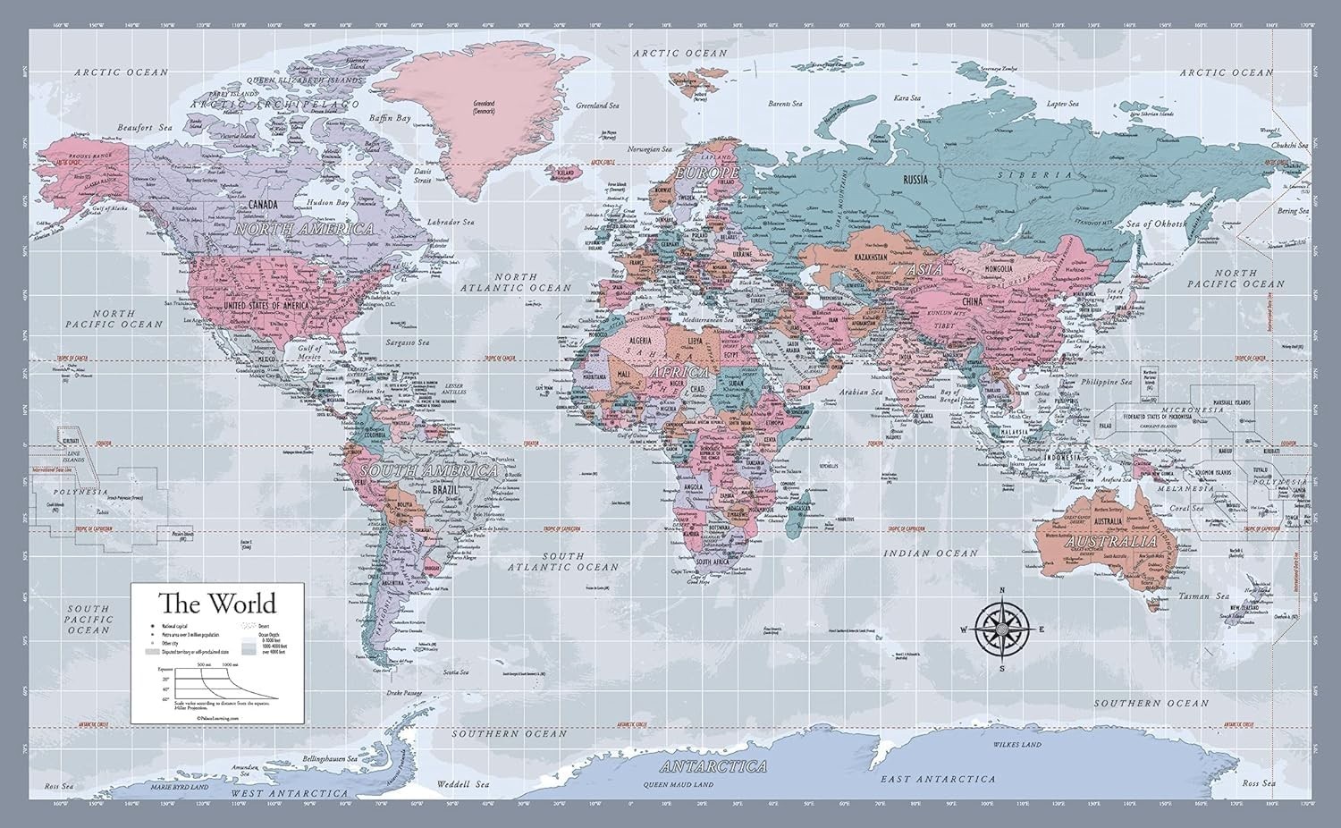Laminated World Map Poster - Wall Chart Map of Earth - 18" x 29" Purple gallery