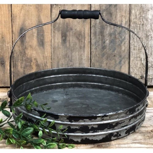 NEW PRIMITIVE AGED BLACK TRAY Metal Handle Country Tabletop Farmhouse 10"W Gray gallery