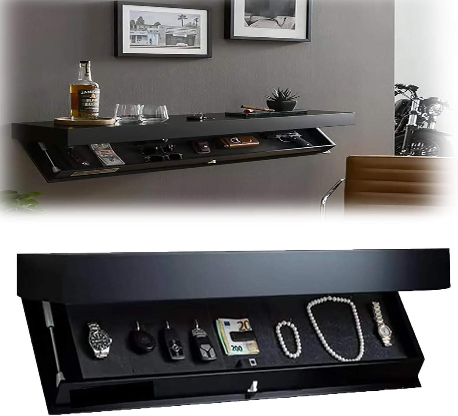 Magic Hidden Storage Box - Wall Mounted Shelf Solid Wood Floating Storag Decor gallery