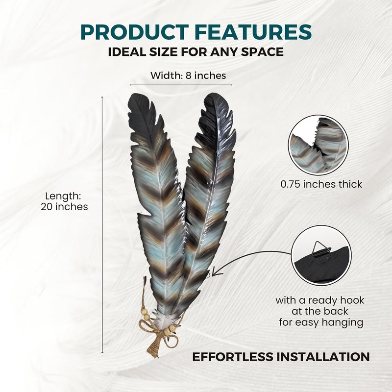 Rustic Metal Feathers Wall Hanging Decor gallery