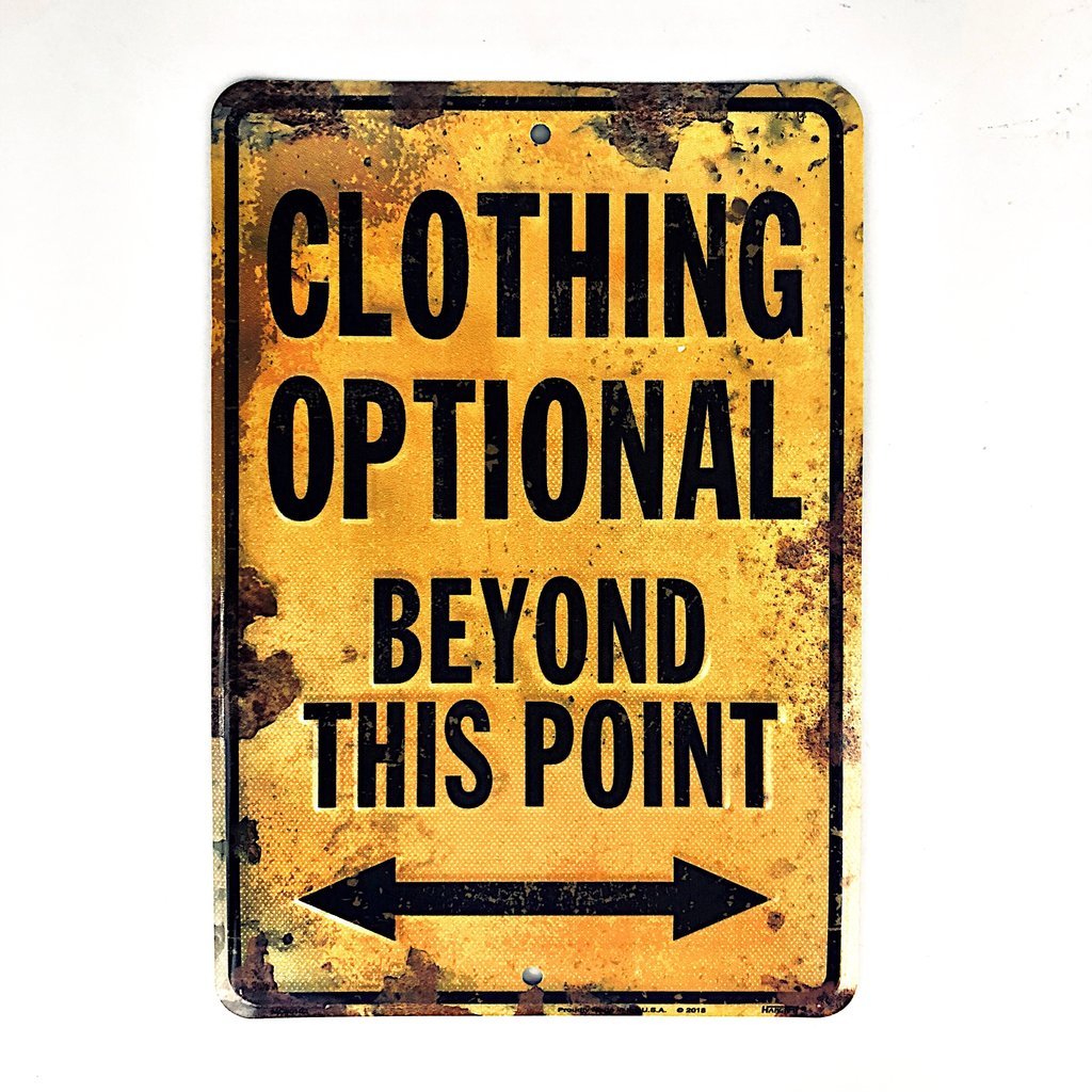 CLOTHING OPTIONAL BEYOND THIS POINT SIGN 8" X 12" METAL BATHROOM NOVELTY SAUNA gallery