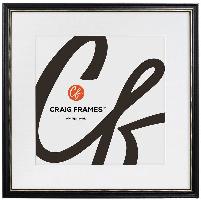 Craig Frames Stratton, .75" Black and Gold Wood Picture Frame With a Single Mat gallery