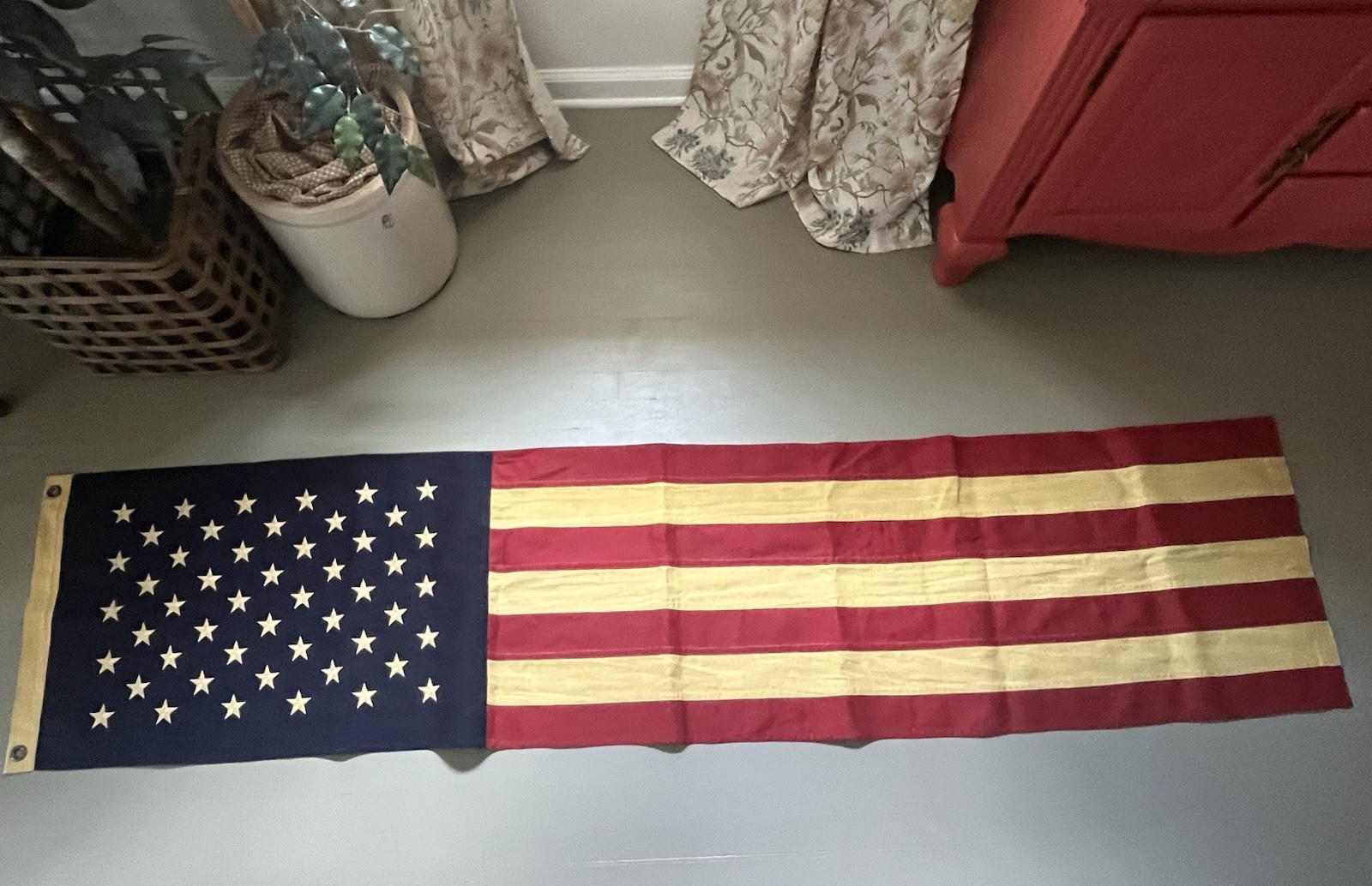 Primitive American Flag Tea Stained Hand Made Cotton India July 4th Patriotic gallery