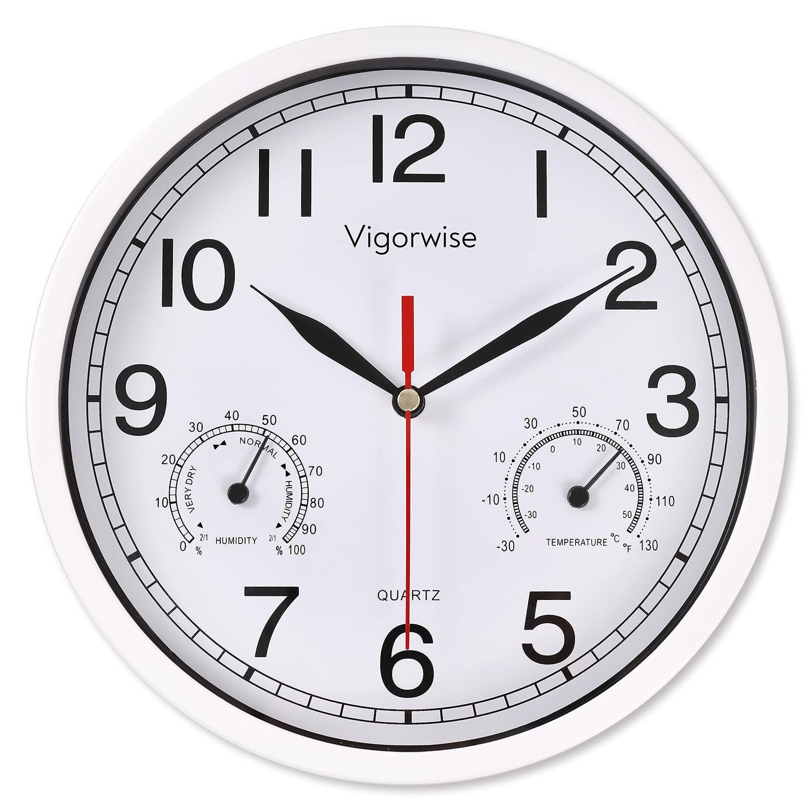 8 Inch Wall Clock with Temperature & Humidity, Battery Operated Aluminum Frame W gallery