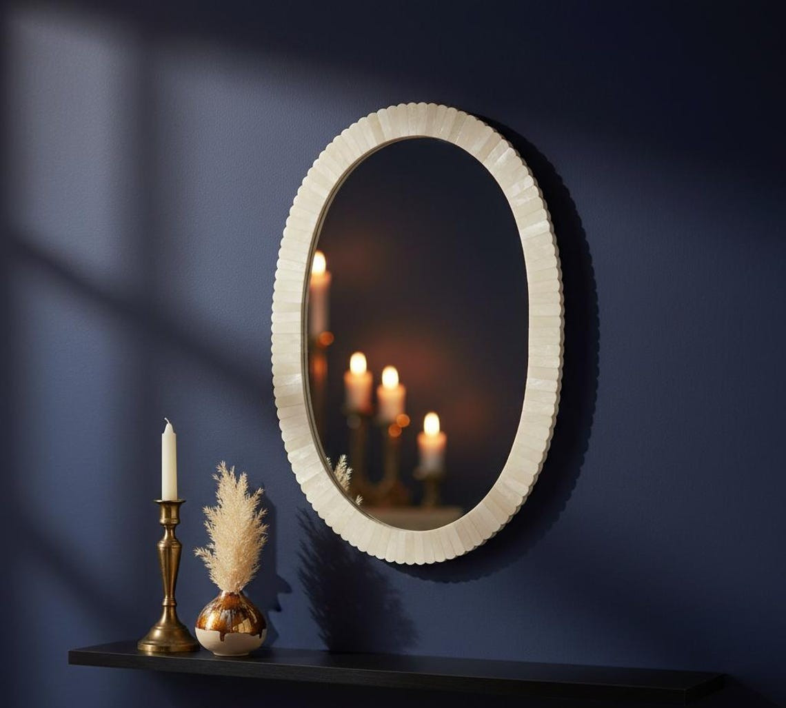 Oval Bone Inlay Mirror | Handcrafted Wall Mirror | Bohemian Home Décor gallery