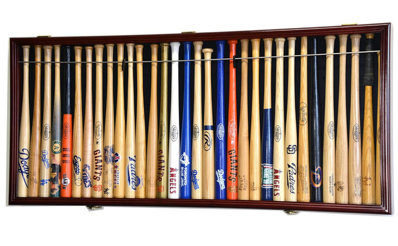 Mini Baseball Bat Display Case 18" Cherry Wall Mount MLB Rack Solid Wood Cabinet gallery