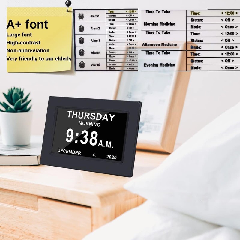 AINFTIME Clock With Day And Date For Elderly-3 Colors Display Digital Calendar gallery