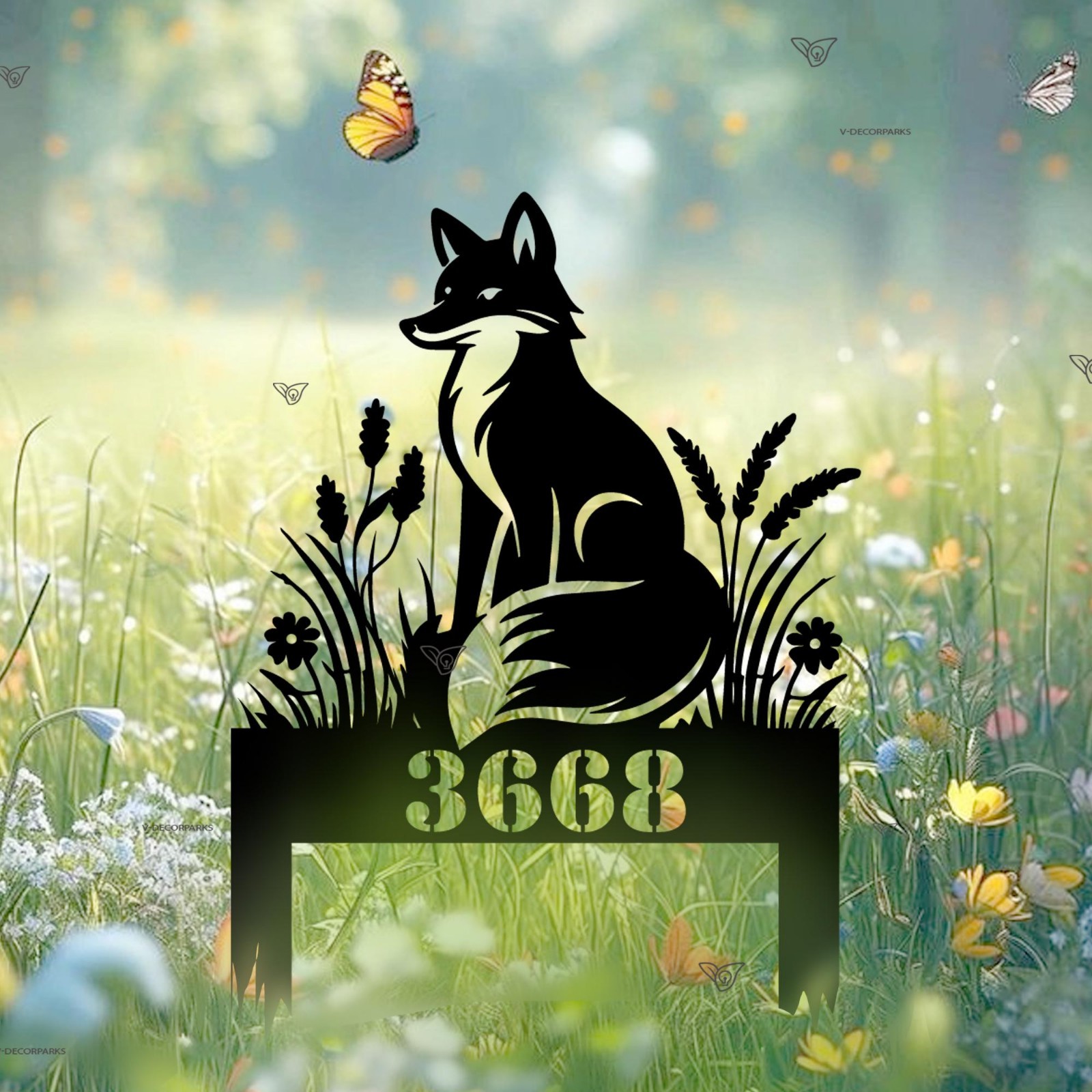 Personalized Fox Address Sign, Custom Metal House Numbers Yard Stake, Wildlife gallery