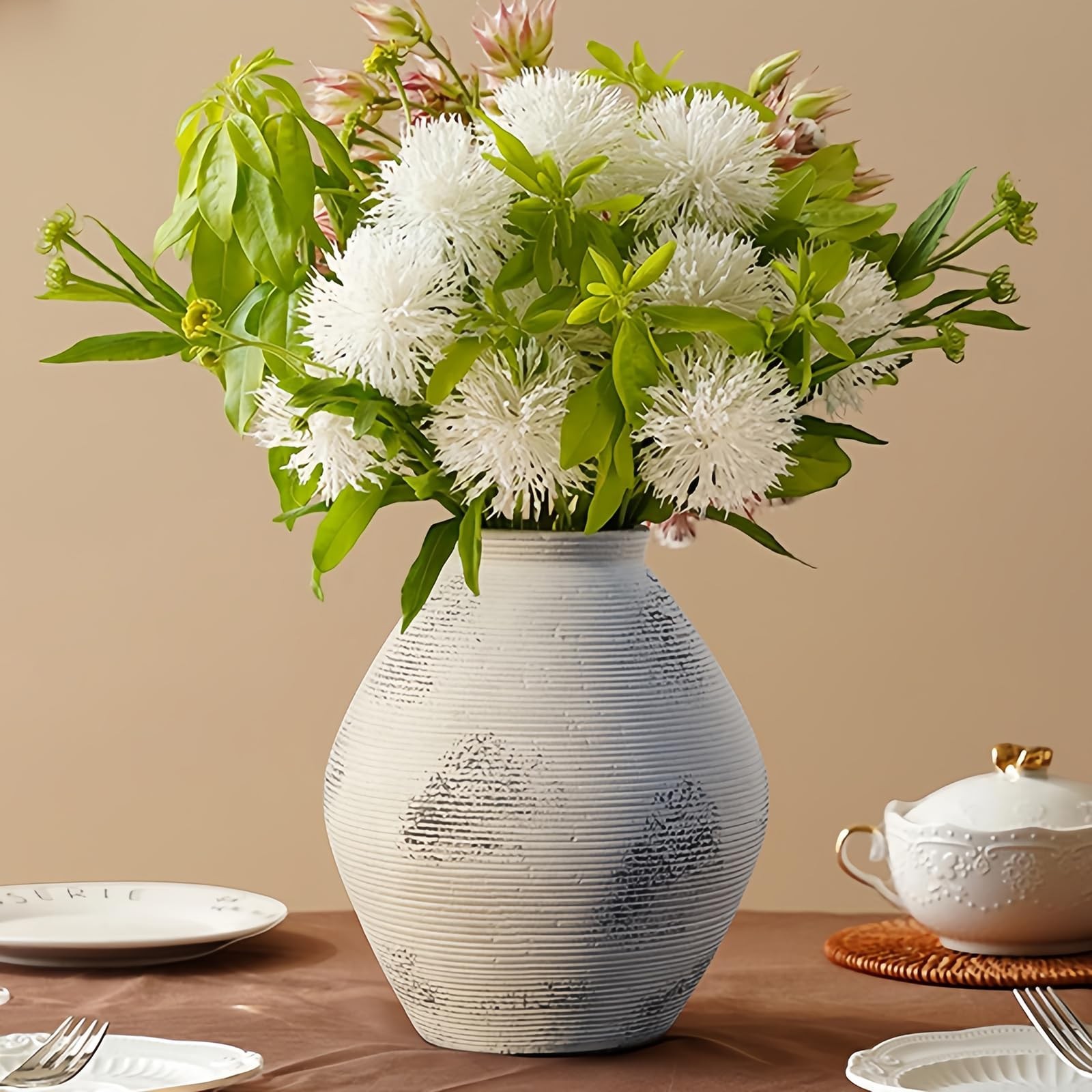 Ceramic Vase Rustic Pottery Vase Neutral Distressed Vases 7.87" Farmhouse Sto... gallery