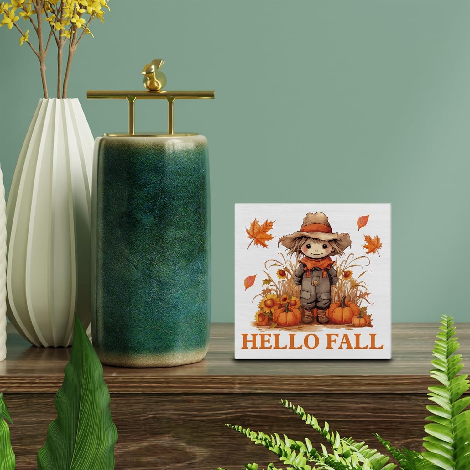 Fall Sign Decor - Pumpkin Scarecrow Decorations Hello Fall Wooden Sign Home S... gallery
