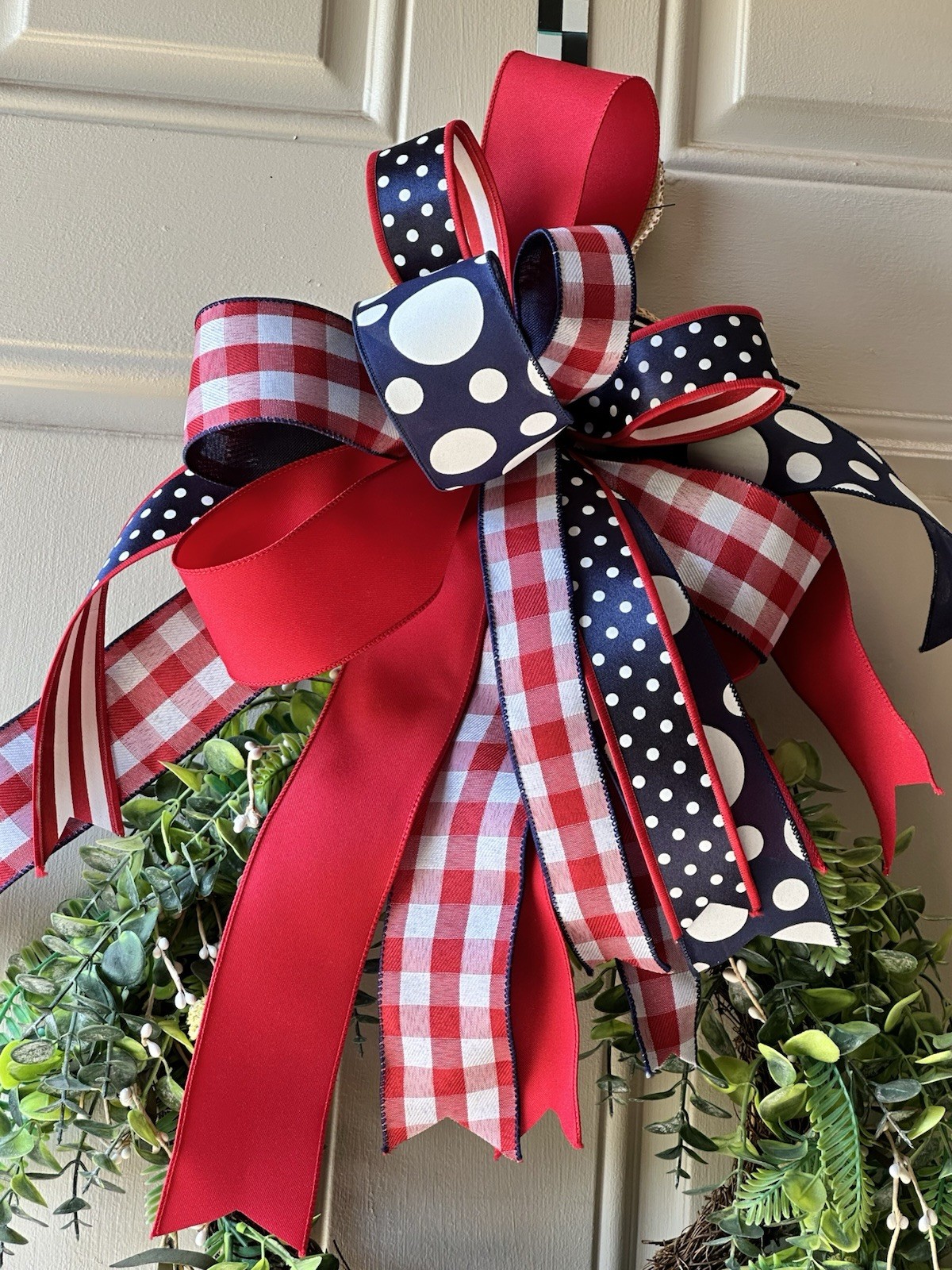 Patriotic Custom Bow Red, White, And Blue FUN Patterns Bow Only gallery