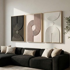 Framed 3D Textured Boho Neutral Abstract Wall Art for Bedroom, 3 Piece Mid Ce…