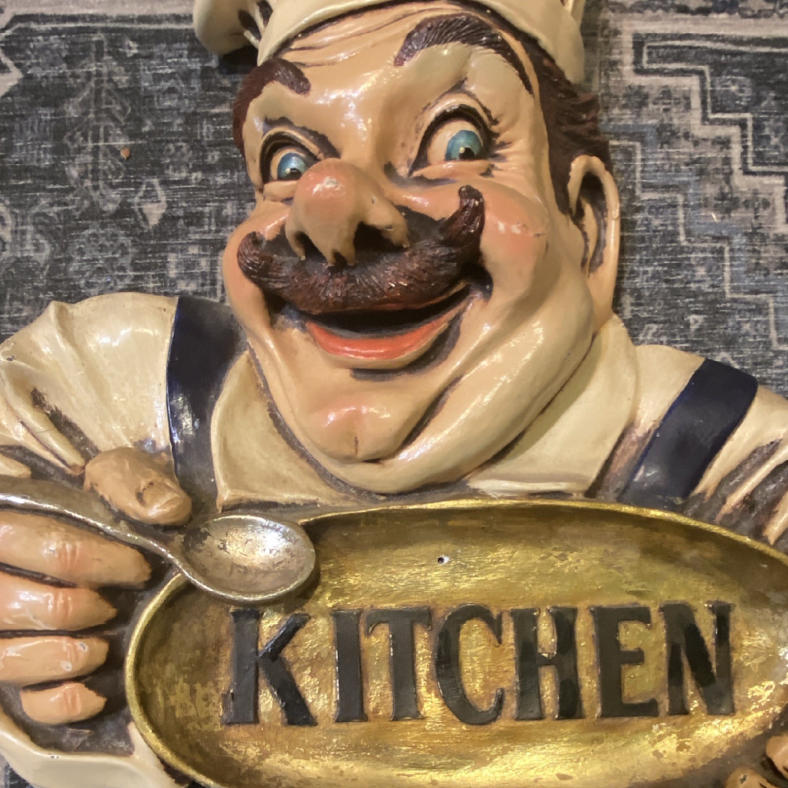 Chef Kitchen Decorative Wall Plaque Sign, Painted Resin, Gold Beige Blue, Horiz gallery