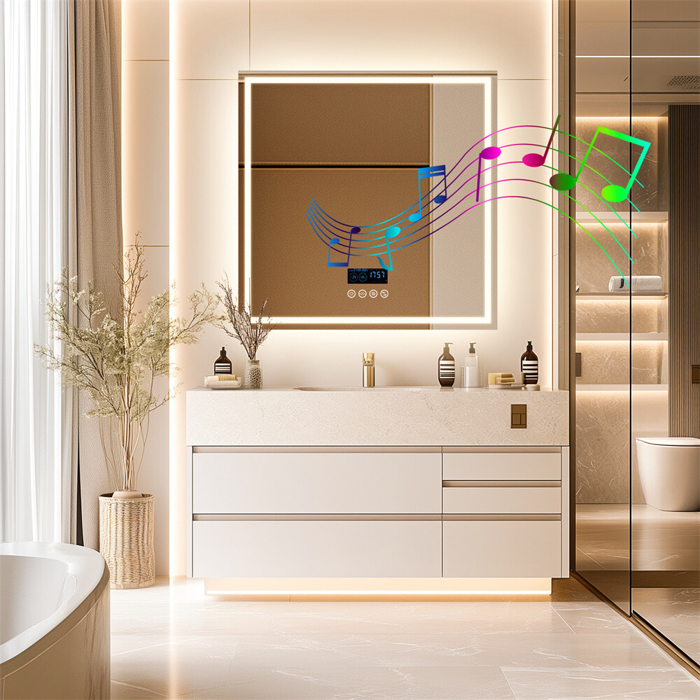 LED Bathroom Mirror Frontlit & Backlit Bluetooth Speaker Anti-Fog Dimmable 32" gallery