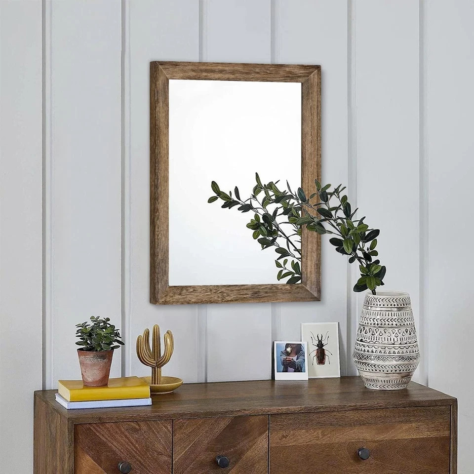 Rustic Wood Mirror Rectangle Decorative Wall Mirrors with Frame for Bedroom L gallery