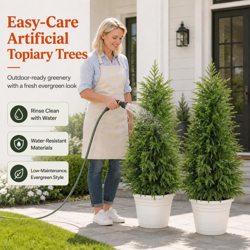 4FT Lighted Artificial Topiary Trees Outdoor Set of 2, Norfolk Pine Trees wit... gallery