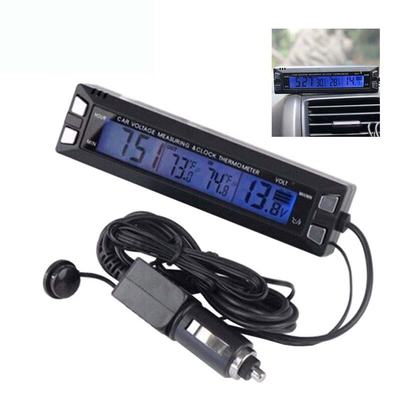 Multifunctional Car Luminous Clock Car Thermometer Voltmeter Temperature Alarm gallery
