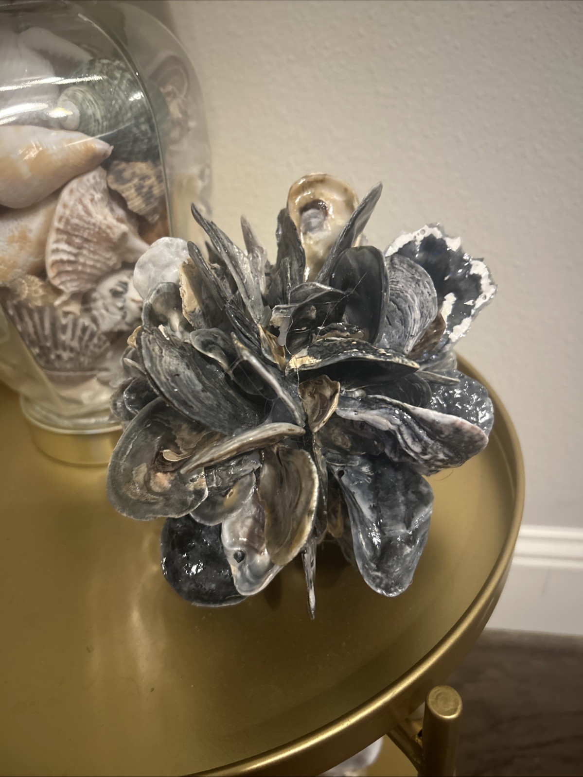 Oyster Shell Decorative Orb, 18 Inch, Black, White & Gray gallery