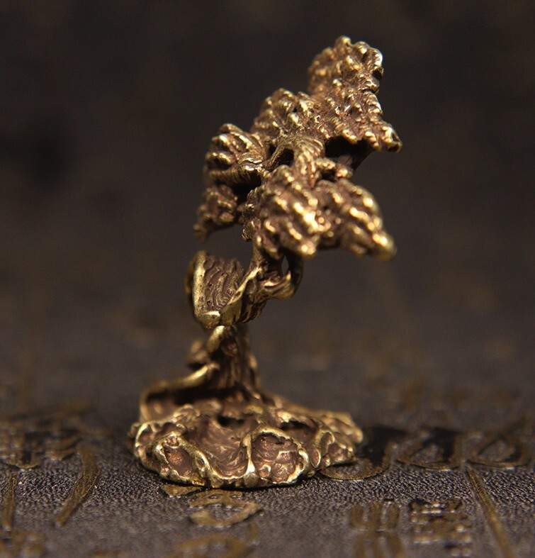 Brass Green Pine Tree Statue Small Sculpture Tabletop Figurine Home Decor Gifts gallery